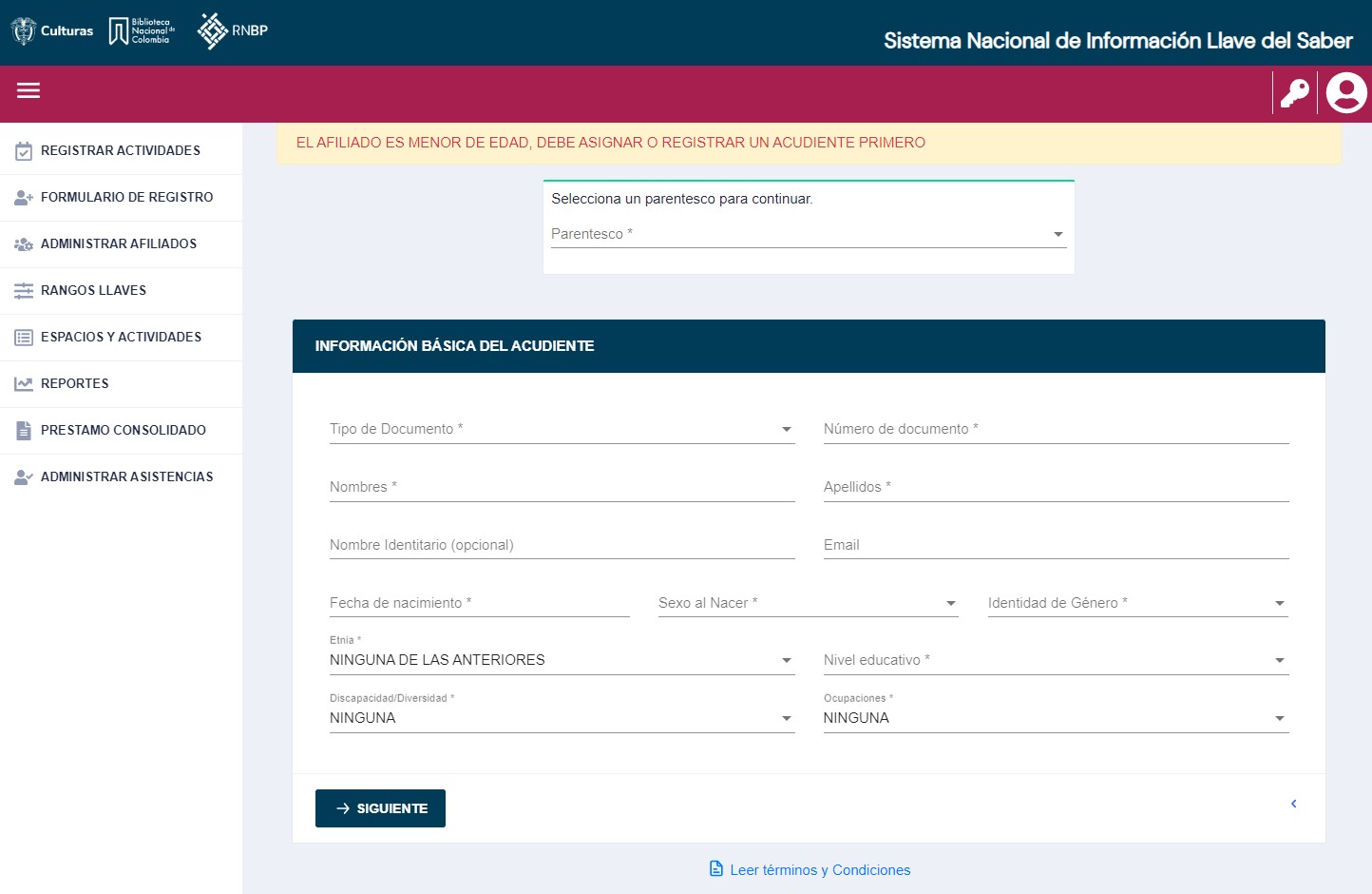 Ilustración 21 - Formulario de Registro de Datos de Acudiente