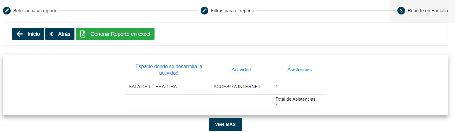 Ilustración 51 - Reporte Asistencias a Espacios por Actividad